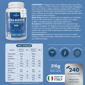 Collagene Marino con Acido Ialuronico - 240 Compresse 2400mg di Collagene Idrolizzato, Integratore con Biotina + Zinco + Selenio + Vitamina C + Coenzima Q10