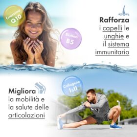 Collagene Marino con Acido Ialuronico - 240 Compresse 2400mg di Collagene Idrolizzato, Integratore con Biotina + Zinco + Selenio + Vitamina C + Coenzima Q10 per Pelle