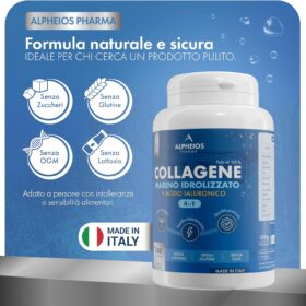 Collagene Marino con Acido Ialuronico - 240 Compresse 2400mg di Collagene Idrolizzato, Integratore con Biotina + Zinco + Selenio + Vitamina C + Coenzima Q10 per Pelle, Capelli,