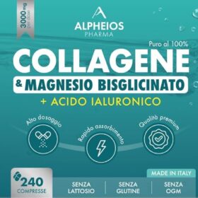 Collagene e Acido Ialuronico + Magnesio Bisglicinato – 240 Compresse, 3000 mg Collagene Idrolizzato con Vitamina C