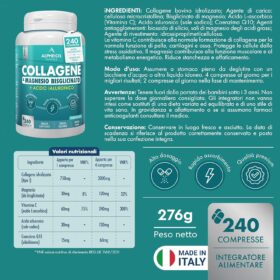 Collagene e Acido Ialuronico + Magnesio Bisglicinato – 240 Compresse, 3000 mg Collagene Idrolizzato con Vitamina C e Coenzima