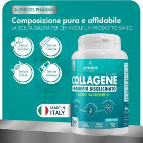 Collagene e Acido Ialuronico + Magnesio Bisglicinato – 240 Compresse, 3000 mg Collagene Idrolizzato con Vitamina C e Coenzima Q10 Integratore Articolazioni