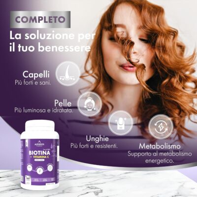 Biotina Capelli Unghie Pelle 365 Mini Compresse (12 Mesi) Integratore con Biotina 450 mcg Zinco e Vitamina C Uso Quotidiano Donna Uomo Vegano