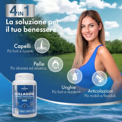 Collagene Marino con Acido Ialuronico 240 Compresse 2400mg di Collagene Idrolizzato Integratore con Biotina + Zinco + Selenio + Vitamina C + Coenzima Q10