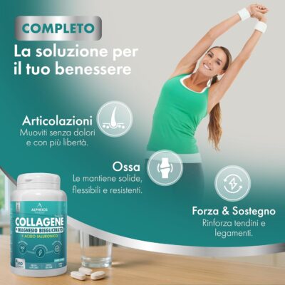 Collagene e Acido Ialuronico + Magnesio Bisglicinato 240 Compresse 3000 mg Collagene Idrolizzato con Vitamina C e Coenzima Q10 Integratore